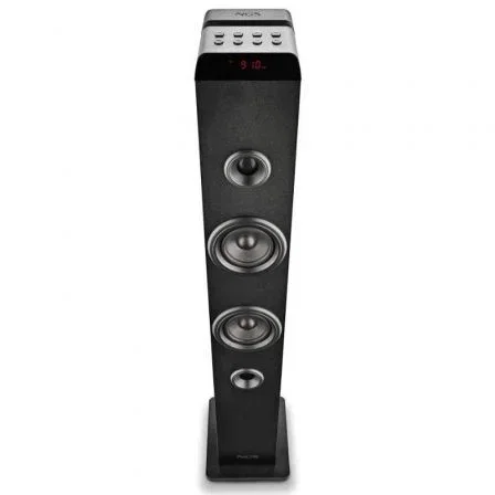 NGS Sky Charm Pro Torre de Sonido 80W Bluetooth 5.4 con Broadcasting, Micrófono Karaoke, Conexión Óptica/USB/AUX y Radio FM, Negro